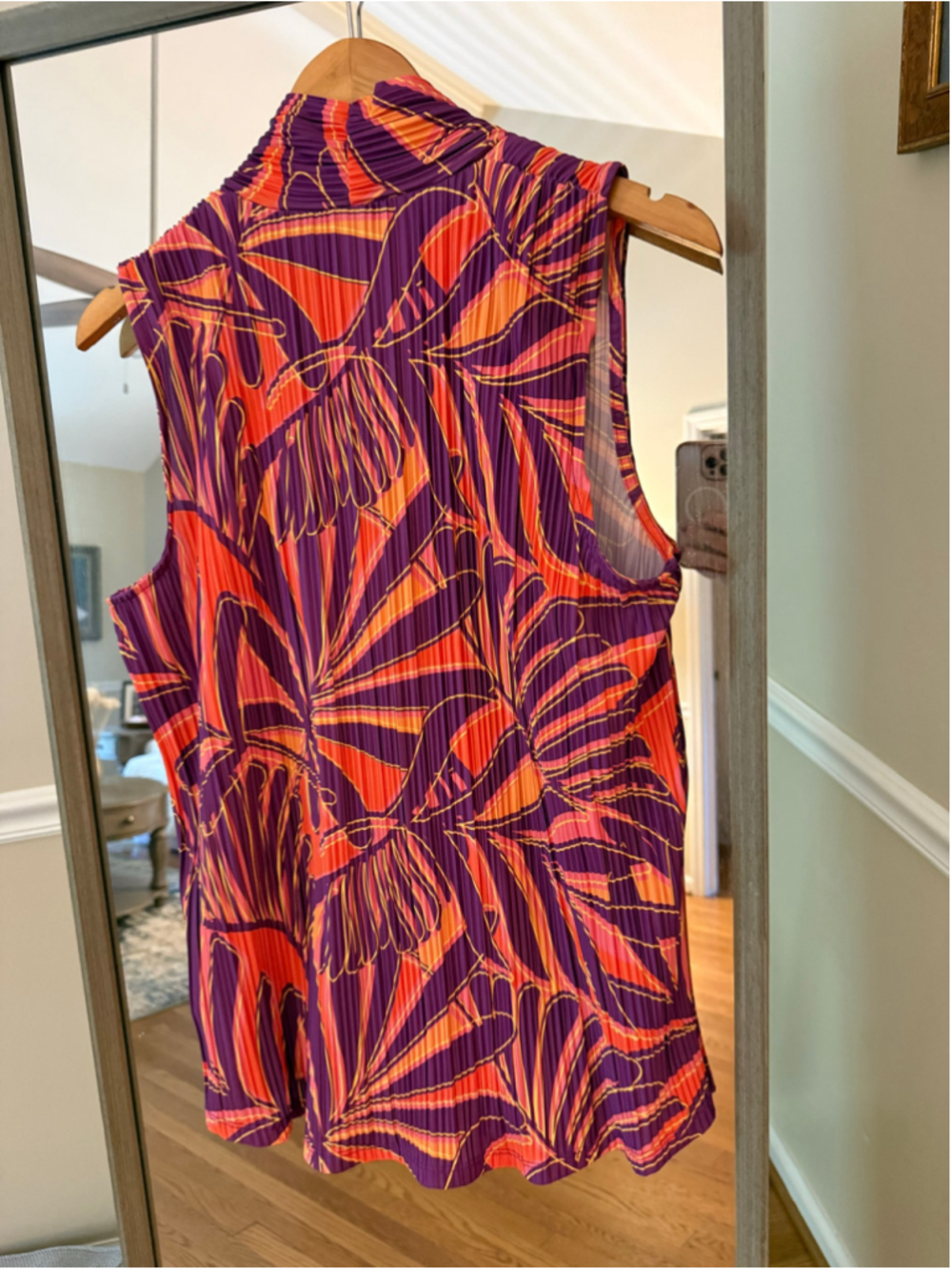 Cable & Gauge Blouse Women's Large Purple Orange Leaf Print Pleated - Picture 4 of 4